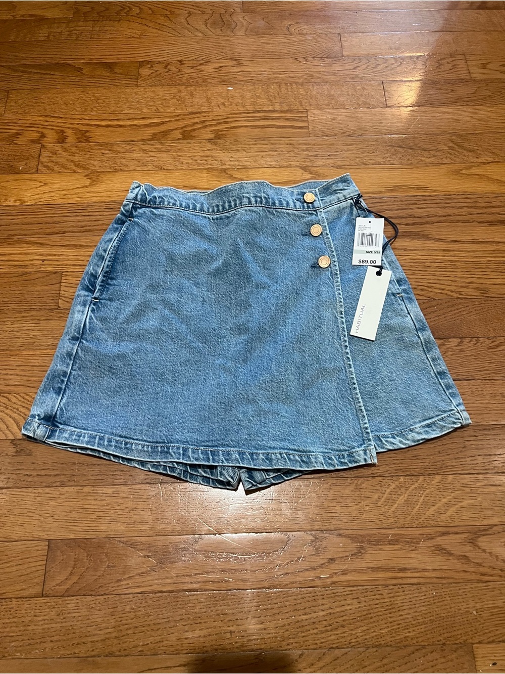 Habitual Blue Denim Wrap Skort with Button Accents